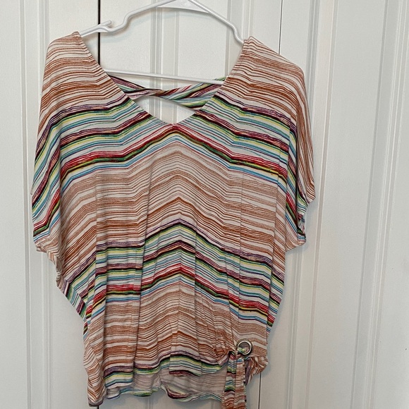 JohnPaulRichard Tops - 🌸 JohnPaulRichard Vibrant Striped Blouse with Tie Detail